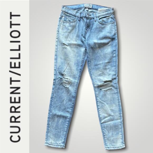 CURRENT ELLIOT THE STILETTO CITY BLEACH DESTROY LIGHT DEMIN SKINNY JEAN SMALL 26 - Picture 3 of 9